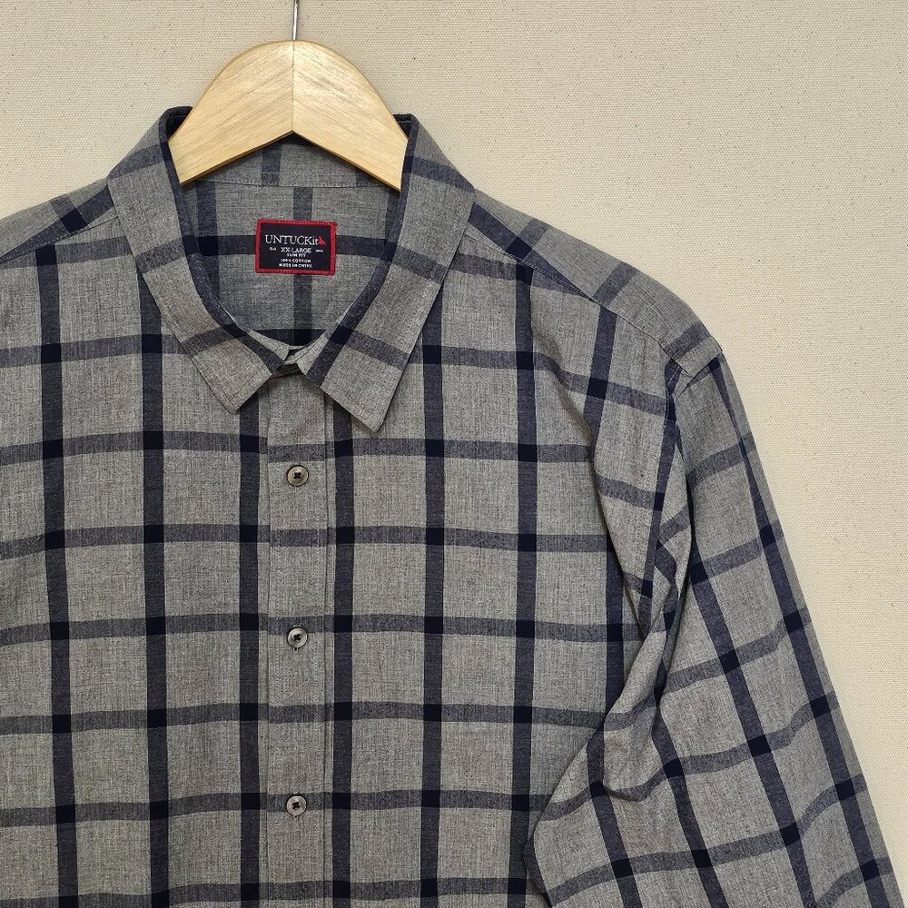 Untuckit Navy And Gray Checkered Button Down Shirt - image 1